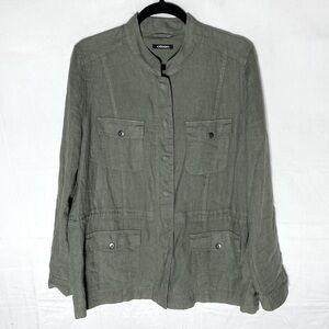 Olsen Olive Green Cotton Linen Lightweight Casual Utility Style Jacket L